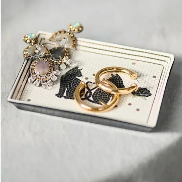 Anthropologie Bistro Tile Vanity Tray Cat Halloween NEW - Picture 2 of 10